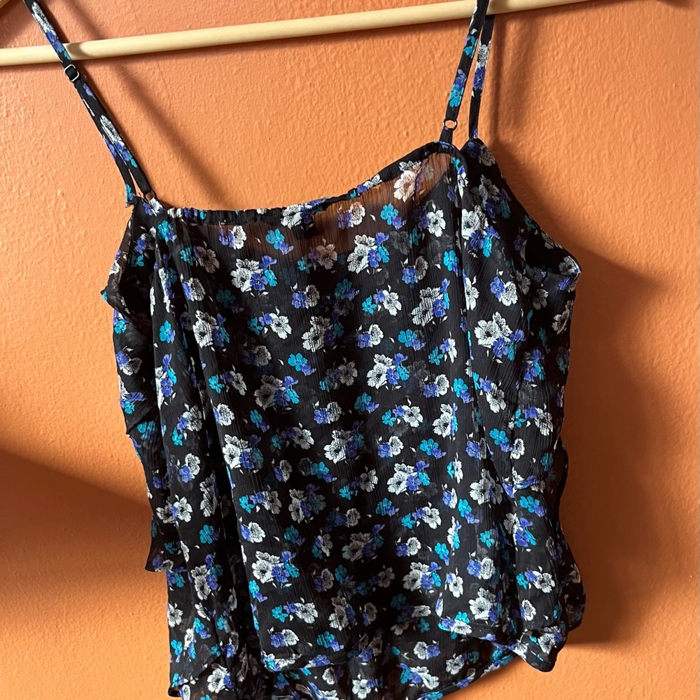 Sheer and Layered Floral Frilly American Eagle Outfitters Tank Top, Size Small - Picture 5 of 8